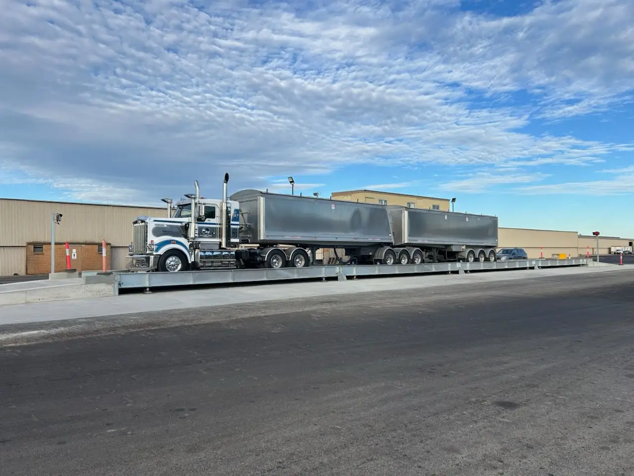 B-double tipper on the weighbridge outside the Lara storage facility